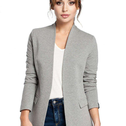 Elegant Collared Knit Jacket by BeWear