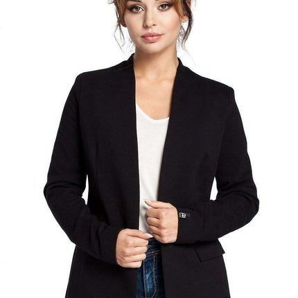 Elegant Collared Knit Jacket by BeWear