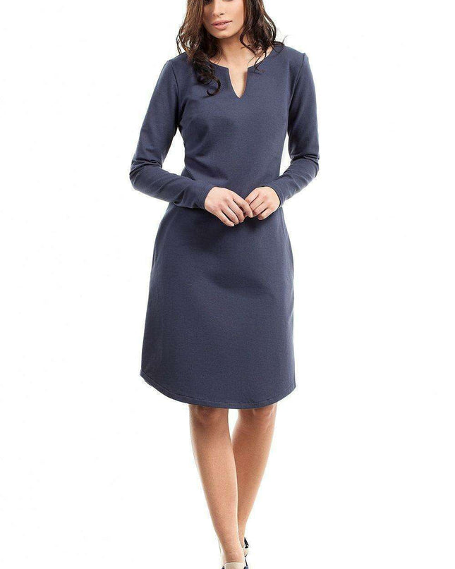 Daytime Elegance Split-Neck Dress