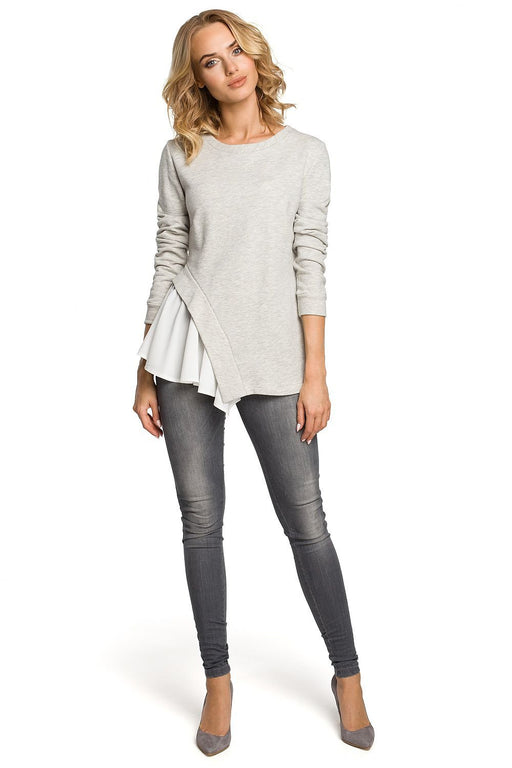 Unique Asymmetric Blouse: Soft Knit and Airy Fabric Blend