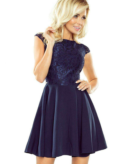 Elegant Lace Blouson Evening Dress in Enchanting Bottle Green - Numoco