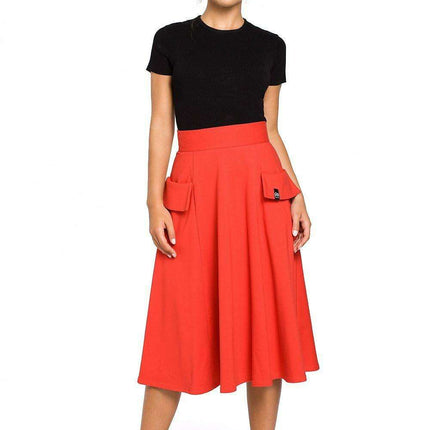 Elegant Flared Midi Skirt with Practical Front Pockets - A Timeless Wardrobe Essential