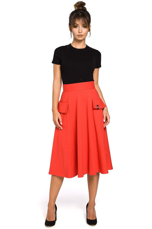 Elegant Flared Knit Midi Skirt with Front Pockets