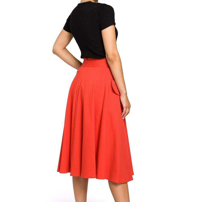 Elegant Flared Midi Skirt with Practical Front Pockets - A Timeless Wardrobe Essential