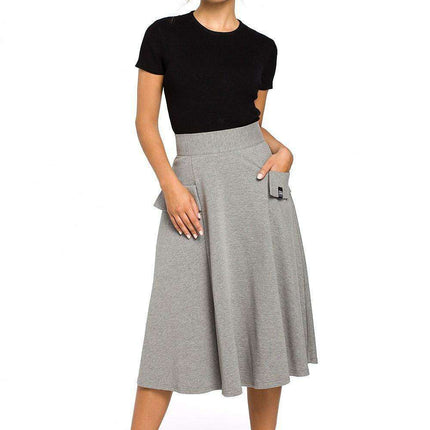 Elegant Flared Midi Skirt with Practical Front Pockets - A Timeless Wardrobe Essential