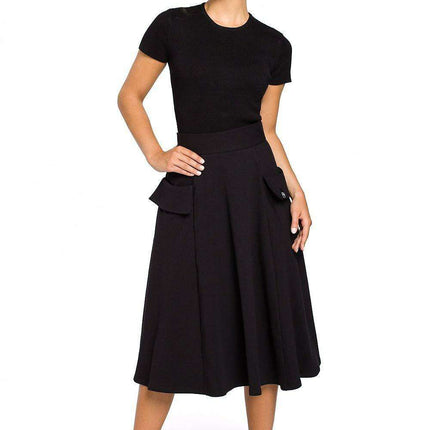Elegant Flared Midi Skirt with Practical Front Pockets - A Timeless Wardrobe Essential