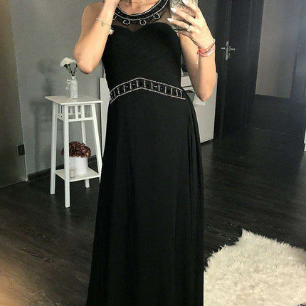 Glamorous Sleeveless Black Maxi Dress with Dazzling Neckline