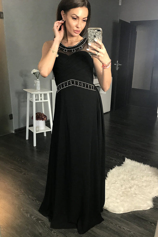 Ethereal Sleeveless Black Dress with Sparkling Neckline
