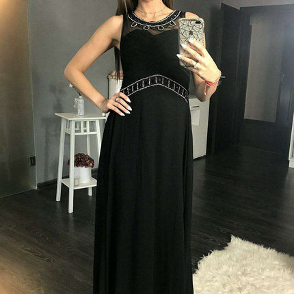 Glamorous Sleeveless Black Maxi Dress with Dazzling Neckline