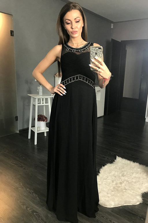 Ethereal Sleeveless Black Dress with Sparkling Neckline