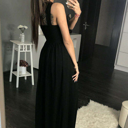 Glamorous Sleeveless Black Maxi Dress with Dazzling Neckline