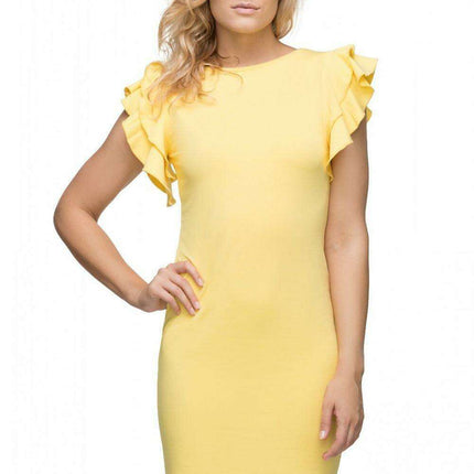 Chic Frill-Embellished Knit Evening Gown - Tessita Collection