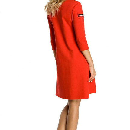 Chic Knit Dress with Elegant Ribbon Trim and Functional Pocket
