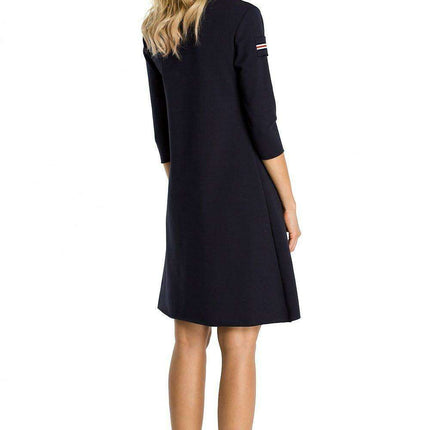 Chic Knit Dress with Elegant Ribbon Trim and Functional Pocket