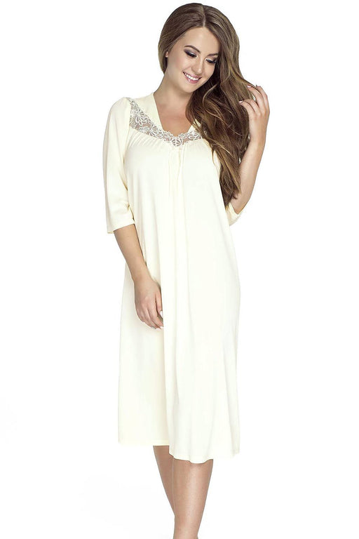 Nightgown Mewa - Cream Floral Embroidered Sleepwear