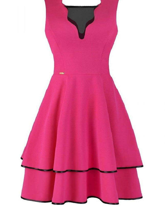 Chic Mesh Accented Fit-and-Flare Cocktail Dress