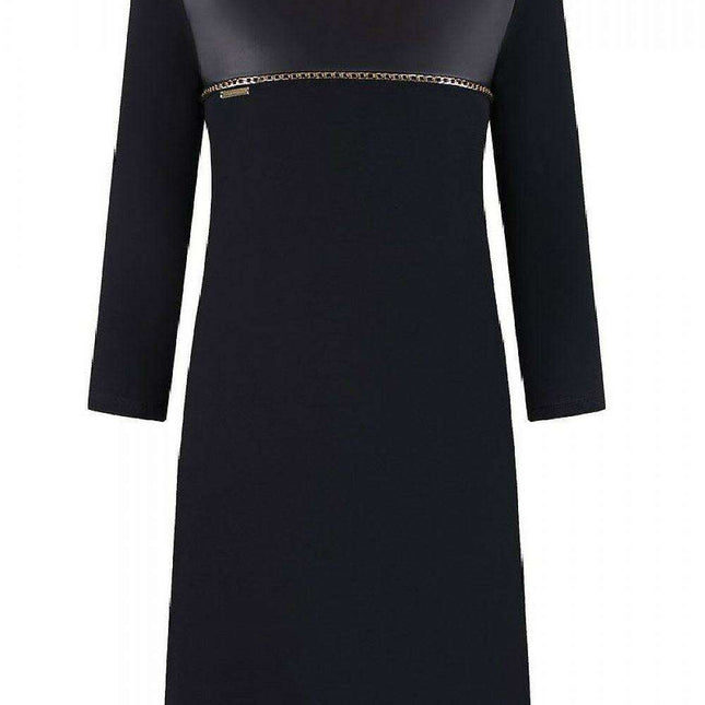 Chic Black Faux Leather Cocktail Dress with Chain Accents