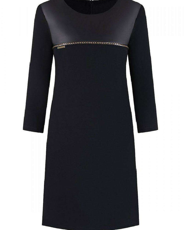 Chic Black Faux Leather Cocktail Dress with Chain Accents