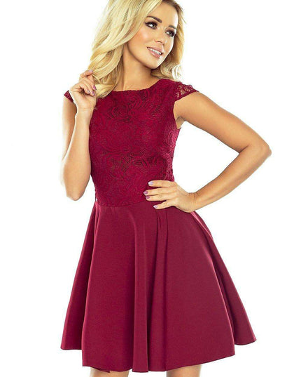 Elegant Lace Blouson Evening Dress in Enchanting Bottle Green - Numoco