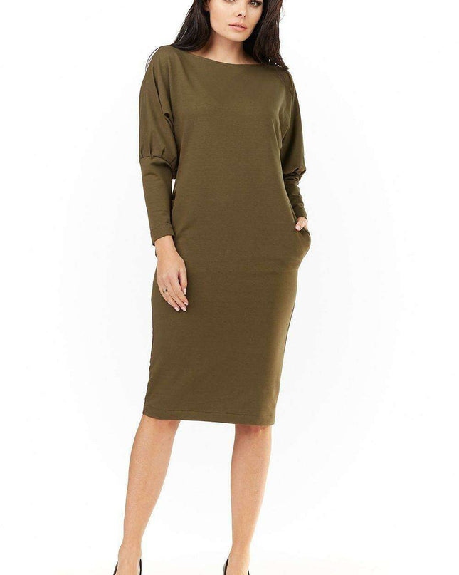 Chic Everyday Long Sleeve Cotton Dress with Convenient Pockets