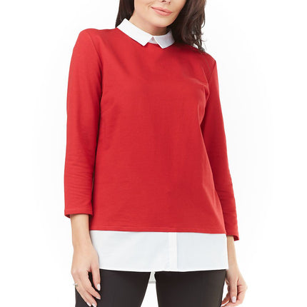 Red and White Knit Blouse - Stylish Cotton Blend Top for Any Occasion - Très Elite