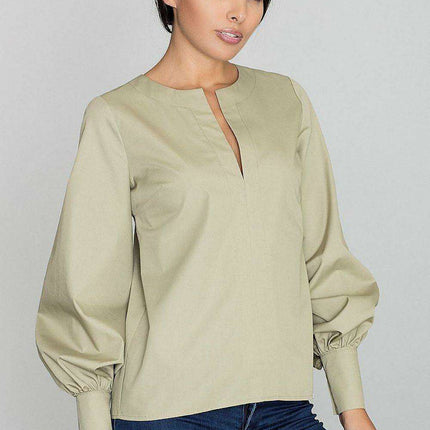 Chic Buffet Sleeve Button-Up Blouse - Elevate Your Wardrobe with Blouse Figl