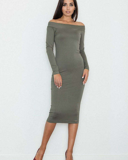 Elegant Off-Shoulder Viscose-Spandex Evening Dress by Figl