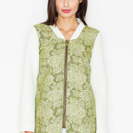 Floral Elegance Wool Blend Coat with Stylish Collar