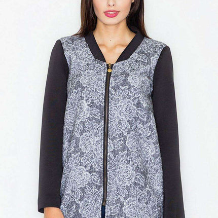 Floral Elegance Wool Blend Coat with Stylish Collar