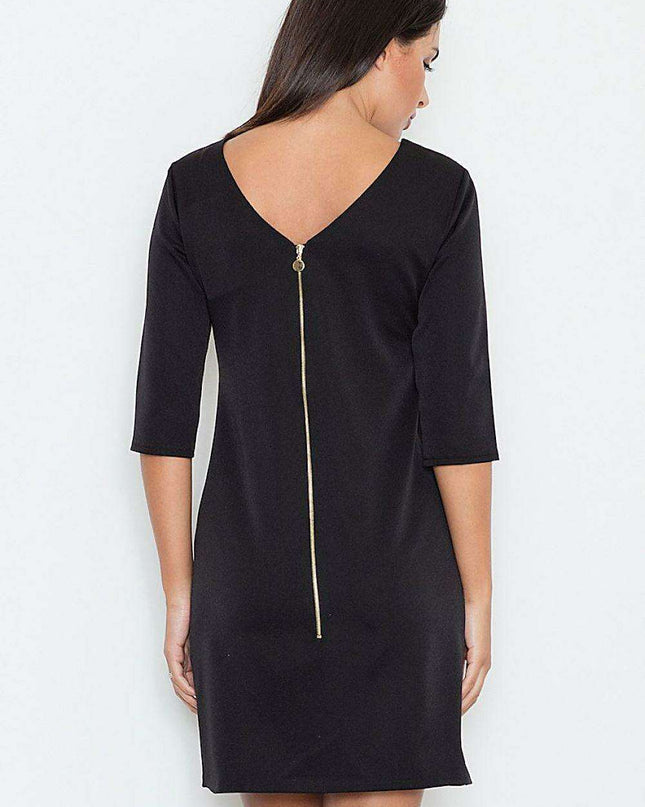 Elegant Gold-Zip Midi Dress with Chic Front Slit - Sizes for Every Body