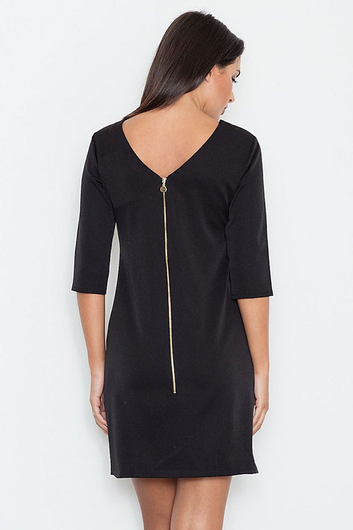 Sophisticated Gold-Zip Daydress with 3/4 Sleeves - Inclusive Size Range