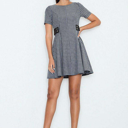 Elegant Leather-Accented Fit-and-Flare Dress in Small Size