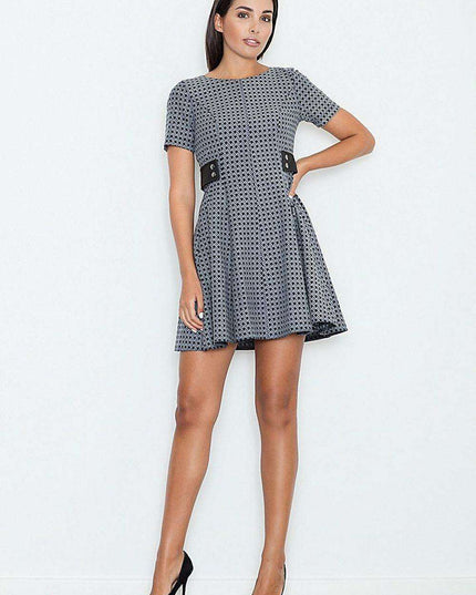 Elegant Leather-Accented Fit-and-Flare Dress in Small Size