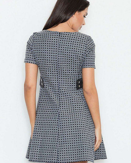 Elegant Leather-Accented Fit-and-Flare Dress in Small Size