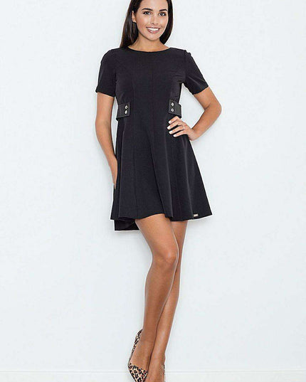 Elegant Flared Daydress with Leather Accents by Figl - Timeless Sophistication