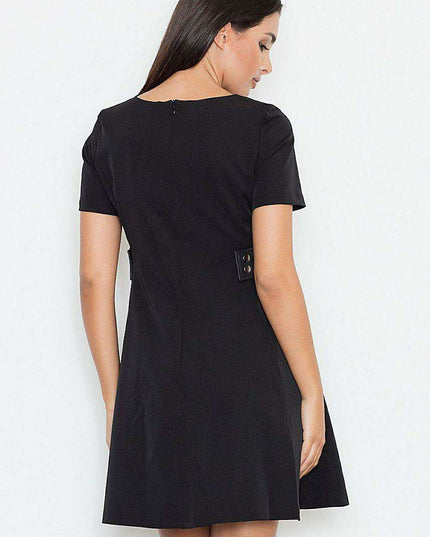 Elegant Flared Daydress with Leather Accents by Figl - Timeless Sophistication