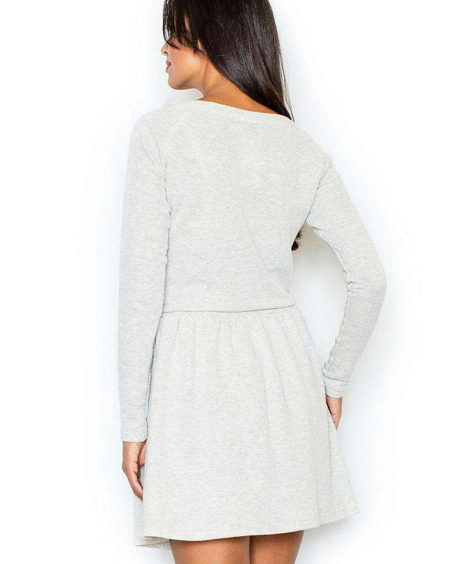 Lightweight Long-Sleeved Cotton Flared Dress with Adjustable Waist Tie