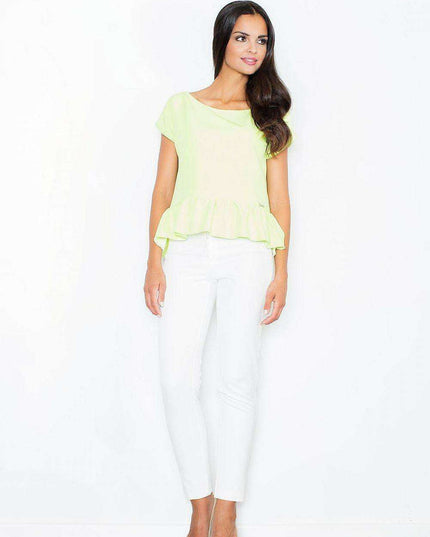 Chic Short Sleeve Frilled Blouse for Women in Figl Design with Exquisite Details