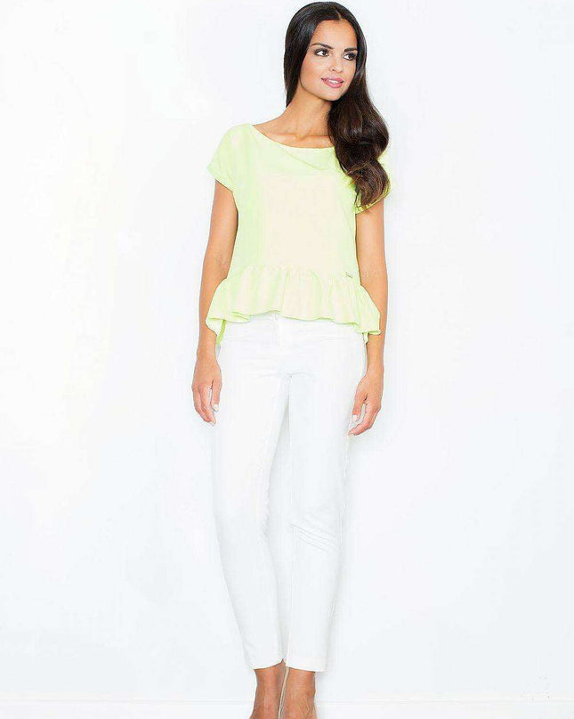 Chic Short Sleeve Frilled Blouse for Women in Figl Design with Exquisite Details