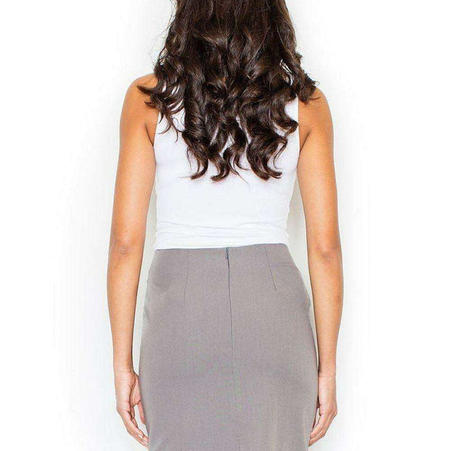 Elegant Back-Zip Midi Skirt with Functional Pockets