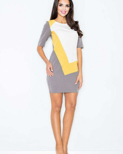 Modern Chic Geometric Day Dress with Stylish Zip Closure