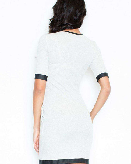 Elegant Contrast Trim Knit Daydress with Functional Pockets