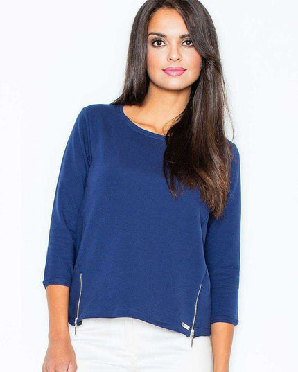 Trendy Zipper-Detail Cotton Sweatshirt for Sporty Elegance