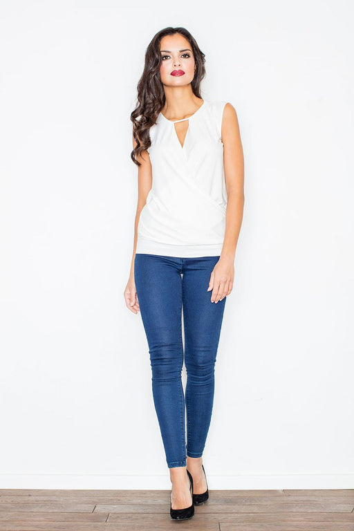Allure Sleeveless Blouse with Chic Cut-Out Detail and Adjustable Hem Drawstring