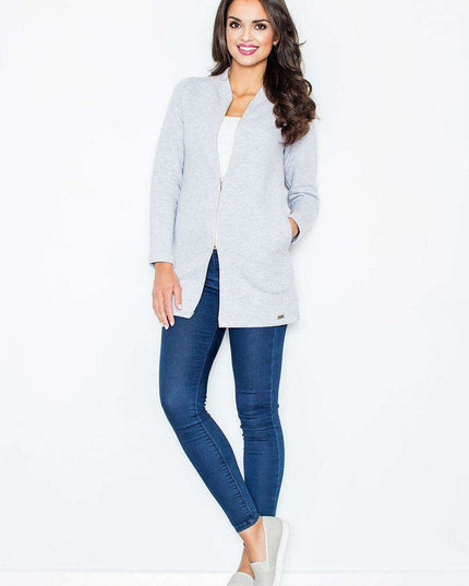 Sophisticated Cotton Jacket with Stylish Stand-Up Collar and Zip Closure