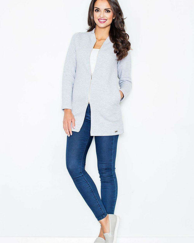 Sophisticated Cotton Jacket with Stylish Stand-Up Collar and Zip Closure