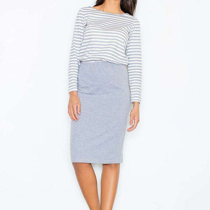 Elegant Striped Cotton Midi Dress with Comfortable Elastic Waist for Women