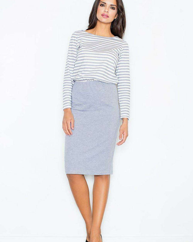 Elegant Striped Cotton Midi Dress with Comfortable Elastic Waist for Women