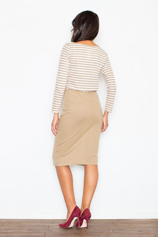 Elegant Striped Cotton Midi Dress with Elastic Waist - Luxe Comfort Collection by Figl