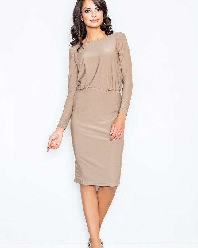 Chic Boat Neck Midi Dress with Back Bow - Effortless Daytime Sophistication